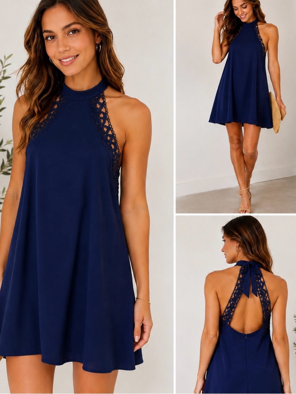 Lulus Any Sway Shape or Form Navy Blue Lace Halter Dress Medium